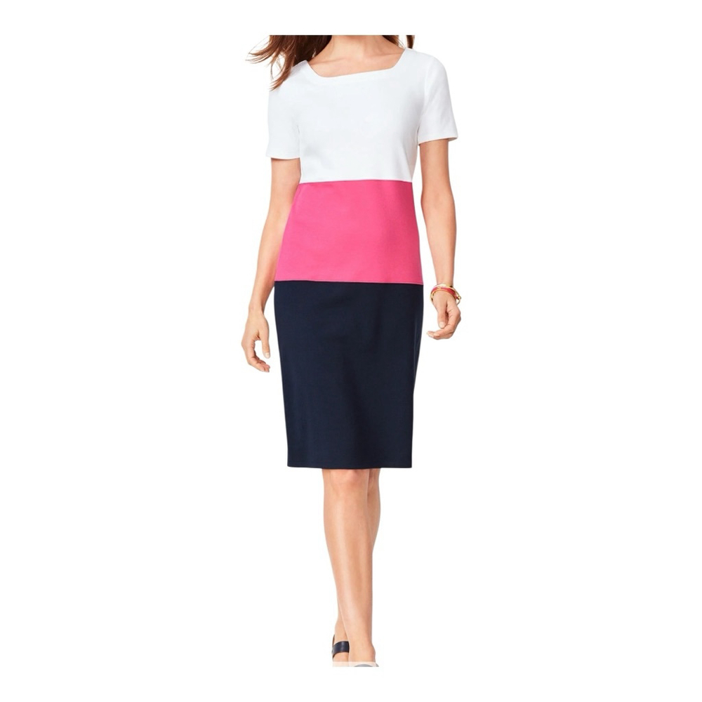 EUC Women's Talbots Colorblock Dress Size MP White Pink Blue